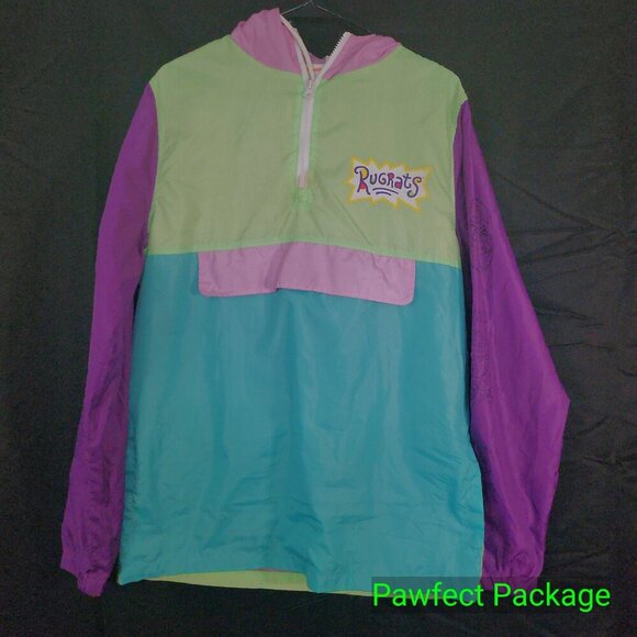 Nickelodeon Rugrats Reptar Unisex Windbreaker Size M Multicolor 1/4 Zip Hooded - Picture 9 of 10